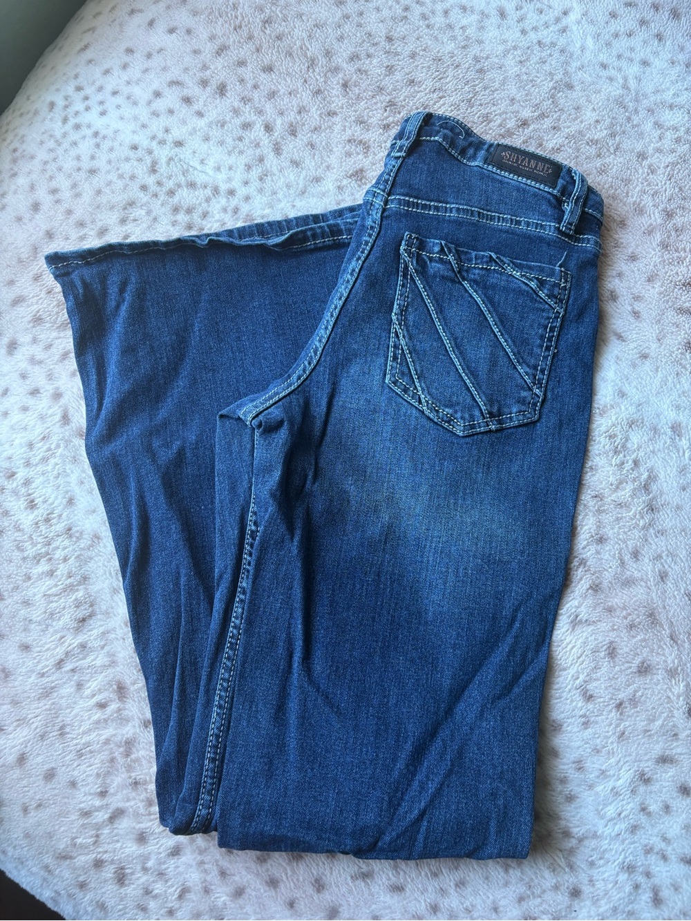 Shyanne Dark Blue Flare Jeans with Pocket Stitching